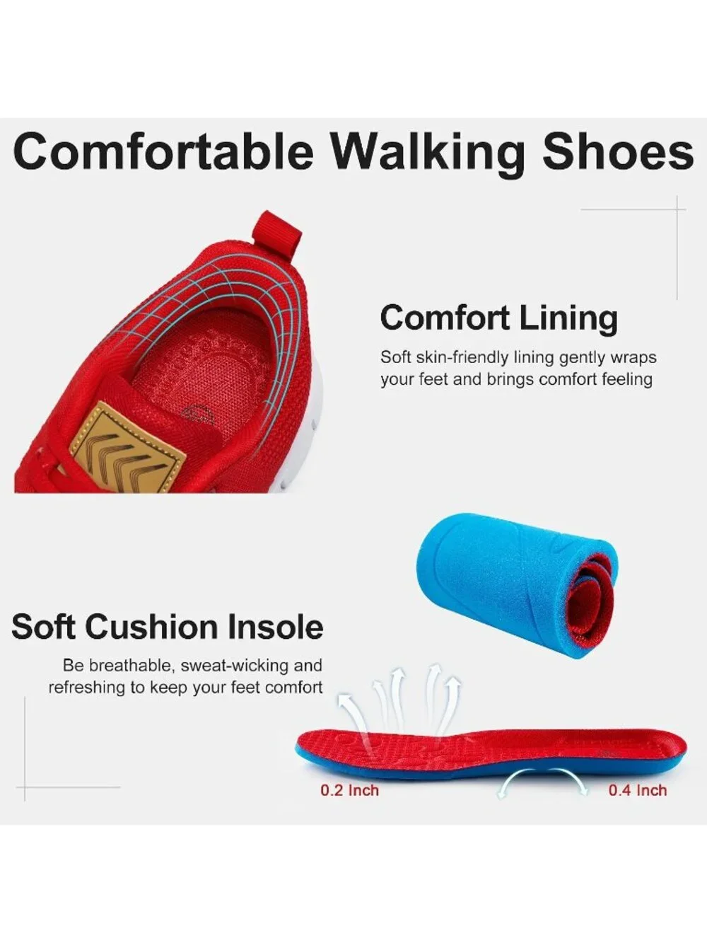 Women's Red Lightweight Non Slip Comfortable Breathable Pull On Sneakers